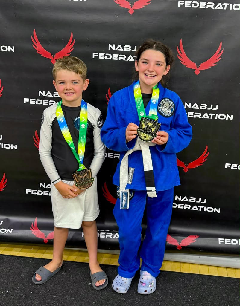 Mission Jiu Jitsu kids with medals at NABJJ Federation tournament