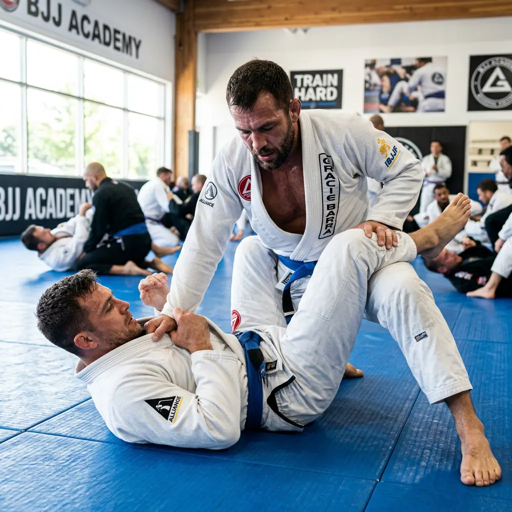 Students drilling Brazilian Jiu Jitsu technique at Mission Jiu Jitsu Academy near Melinda Heights, CA
